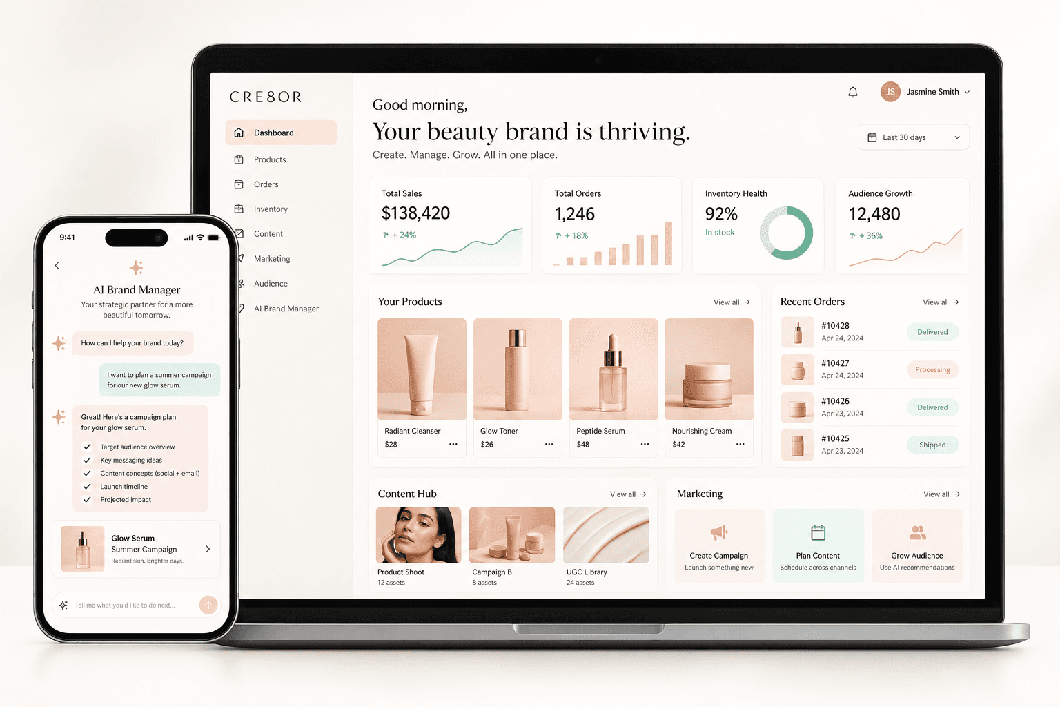 Brand Manager desktop and mobile interface illustration